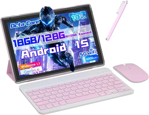 Miniatura 9 de Tablet Android 15, tabletas 2 en 1 de 10 pulgadas con teclado, 18 GB de RAM 128 GB ROM 2 TB Expand, CPU de cuatro núcleos de 2.0 GHz, 5G WiFi 6