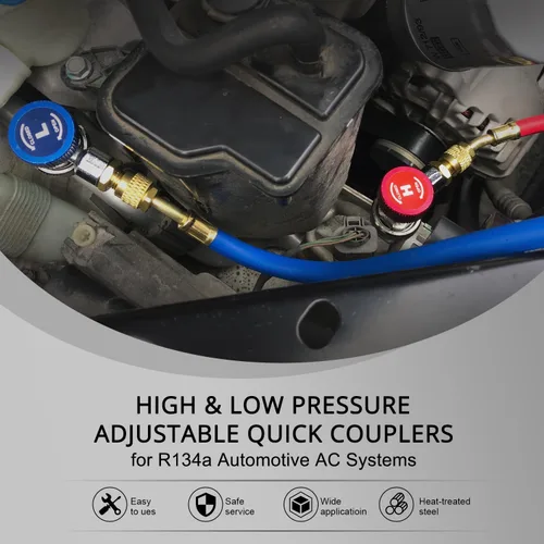 Miniatura 6 de YSTOOL Automotriz AC R134a Kit de acoplador rápido ajustable HVAC Conversión de conector alto y bajo con adaptador SAE macho de 1/4 de pulgada