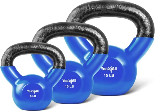 Miniatura 10 de Yes4All - Juego de pesas rusas recubiertas de vinilo, set combinado para entrenamiento corporal completo, fuerza de agarre, flexiones y ejercicios