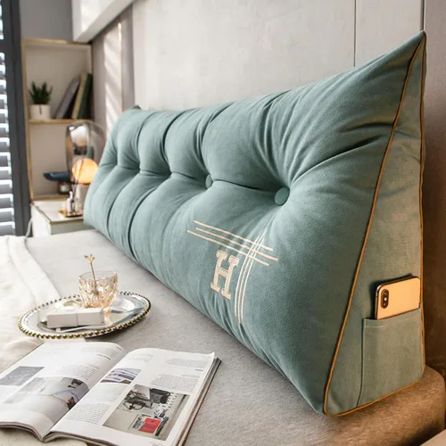 Miniatura 9 de HM&DX Almohada de lectura triangular con cuña para cabecero, almohada de respaldo de terciopelo con funda extraíble y bolsillos laterales