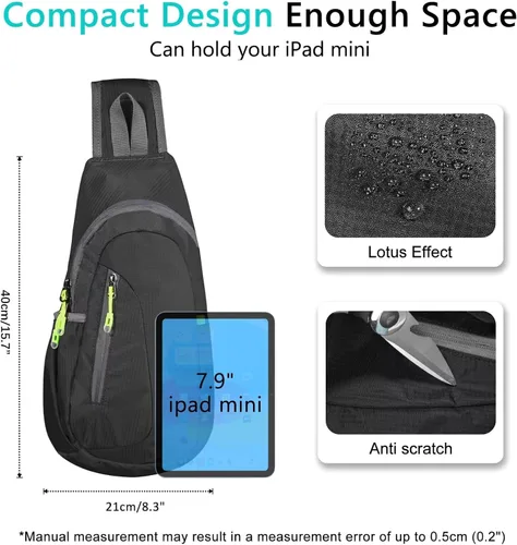 Miniatura 4 de TITECOUGO Bolso bandolera pequeño, mochila cruzada ligera para hombres y mujeres, bolsa de hombro para deportes y exteriores Negro