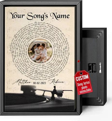 Miniatura 14 de H-DEWALL Regalos para marido de parte de la esposa, letras de canciones personalizadas con marco, discos de vinilo retro, decoración de pared