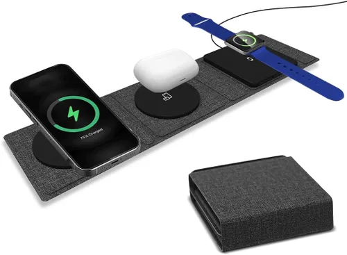 ZTAR Cargador de viaje inalámbrico 3 en 1 para iPhone 16/15/14/13/12, Samsung Galaxy con capacidades inalámbricas, auriculares y Apple Watch,