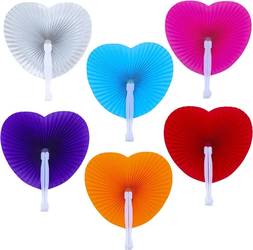 Miniatura 10 de 60 abanicos de papel blanco, abanicos plegables de mano para mujeres, abanicos de mano plegables decorativos de corazón para bodas, novias, Corazón