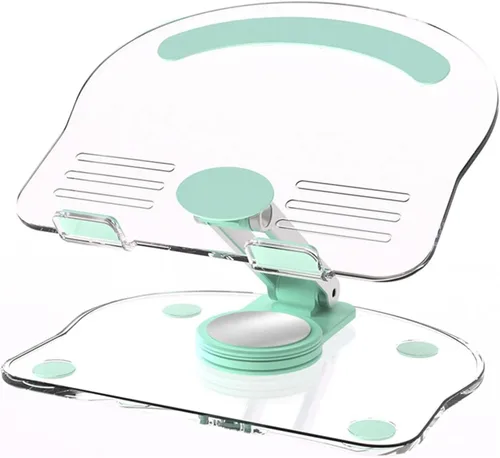 Miniatura 13 de Soporte acrílico para tablet con base giratoria de 360°, soporte plegable ajustable transparente para escritorio, oficina en casa, compatible