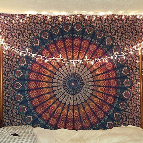 raajsee - Tapiz azul y naranja con mandala - Mejor colgante de pared con mandala - Tapiz para la cama para dormitorio estético - Tamaño póster
