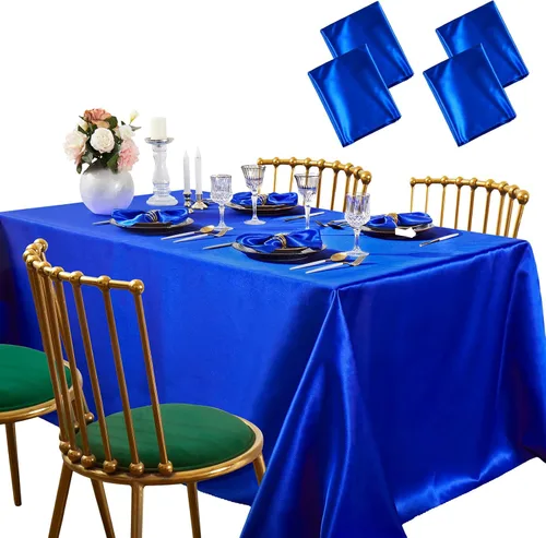 Miniatura 12 de SiinvdaBZX Paquete de 4 manteles de satén dorado de 108 x 54 pulgadas, manteles de comedor suaves y brillantes para mesa rectangular de 6 pies