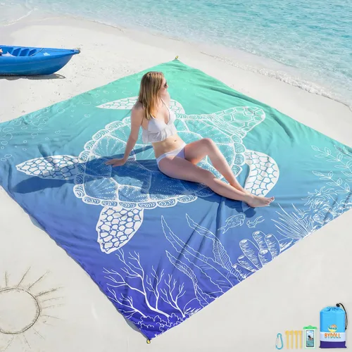 Miniatura 10 de BYDOLL Manta de playa impermeable a prueba de arena, grande sin arena, 78 x 81 pulgadas, 10 x 9 pies, manta ligera de gran tamaño sin arena, manta