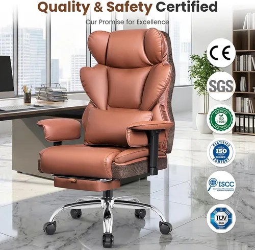 Miniatura 10 de BESTFAIR Silla de oficina grande y alta, silla ejecutiva de capacidad de 400 libras con respaldo alto y reposapiés, silla de oficina ergonómica