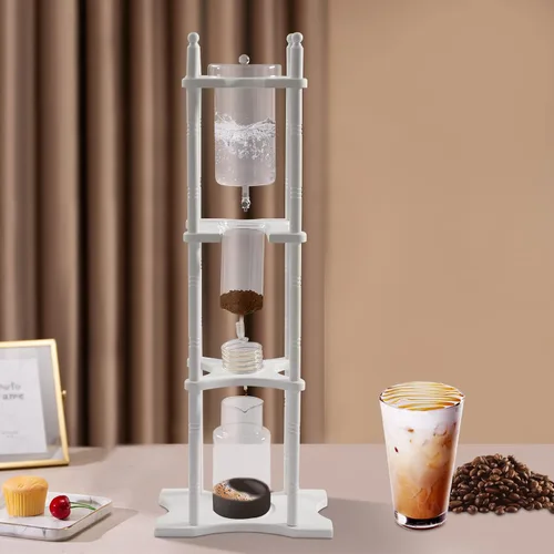 Miniatura 3 de Cafetera de goteo de hielo, 84.54 onzas, cafetera retro para el hogar, con recipiente de vidrio vertical japonés y soporte de madera, cafetera