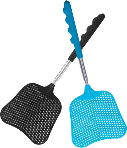 Miniatura 8 de Wapodeai Paquete de 2 matamoscas resistente, matamoscas telescópico, mango de acero inoxidable para matamoscas (azul)