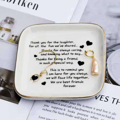 Miniatura 3 de Plato para anillos o abalorios con citas de amistad para mujer ideal como regalo único de cumpleaños o jubilación para mujeres.