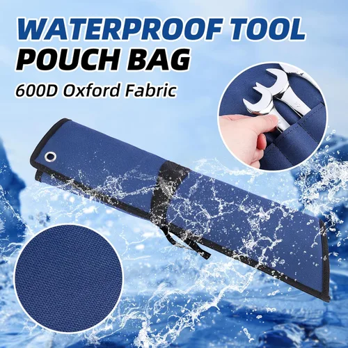 Miniatura 3 de Organizador de rollos de llaves de 16 bolsillos, bolsa de herramientas enrollada con tela Oxford resistente al agua, color azul