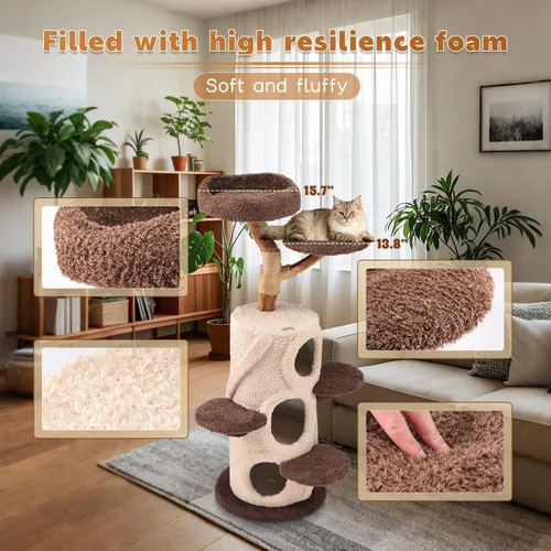 Miniatura 6 de Árbol Moderno para Gatos de Interior, Torre Casa del Árbol de Lujo para Gatos de 54.7'' de Alto con Postes Rascadores de Madera para Decoración