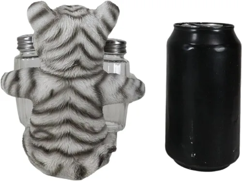 Miniatura 7 de Ebros Gift Selva tropical selva tropical Albino Blanco Bengala Tiger Cub Hugging Salero y Pimentero Estatua Depredador Tigres del Bosque Gatos