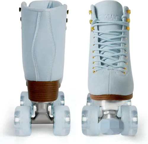 Miniatura 4 de Patines de ruedas para mujer o hombre con topes de goma ajustables en altura, patines retro de gamuza cuádruples para exteriores e interiores Azul