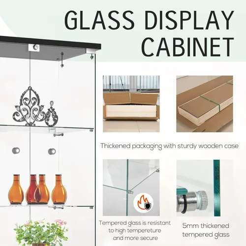 Miniatura 5 de FANYUSHOW Vitrina de cristal con doble puerta y cerradura, estilo de instalación rápida, gabinete Curio de 4 estantes de vidrio templado de 5mm