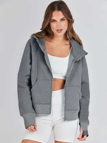Miniatura 3 de ANRABESS Sudaderas con capucha recortadas con cremallera para mujer, sudaderas de forro polar con cremallera, suéteres con capucha, suéteres 2024