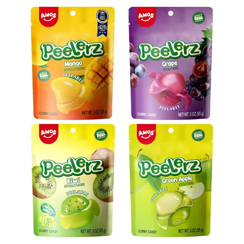 Miniatura 20 de AMOS Peelerz - Paquete variado de 4 gomitas pelables, 3.00 oz cada uno (total de 4.94 oz), mango, uva, plátano, melocotón, gomitas suaves de frutas