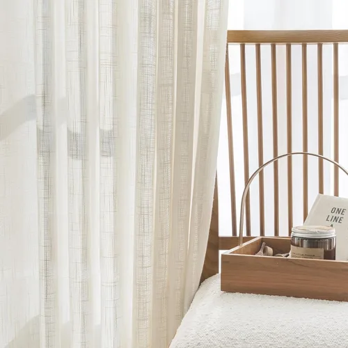 Miniatura 5 de FMFUNCTEX - Cortinas semitransparentes de lino de 114 cm de largo para dormitorio y sala de estar, paneles beige de lino texturizado para ventana