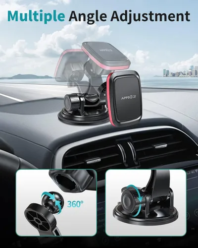 Miniatura 4 de APPS2Car Soporte magnético para teléfono de automóvil con brazo ajustable y 6 imanes fuertes, soporte universal para salpicadero, parabrisas