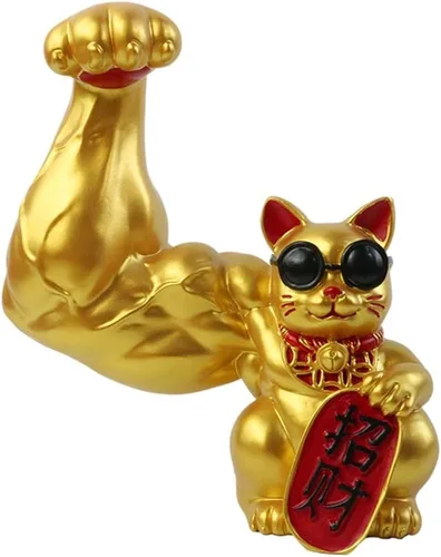 Prettyia Estatua de gato de la suerte, brazo agitador de gato de la suerte, brazo musculoso de mano gigante, decoración de gato agitado, gato de la
