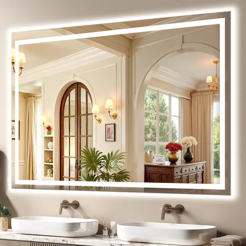 Miniatura 12 de 48x24 Inch LED Bathroom Mirror with Lights, Anti-Fog 3-Color Dimmable Memory Touch Control, Waterproof HD Tempered Glass, Wall Mounted Vanity Mirror