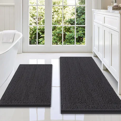 Miniatura 58 de Smiry Juego de 2 alfombras de baño, felpilla suave y absorbente, lavable a máquina, antideslizantes, para bañera, ducha y suelo
