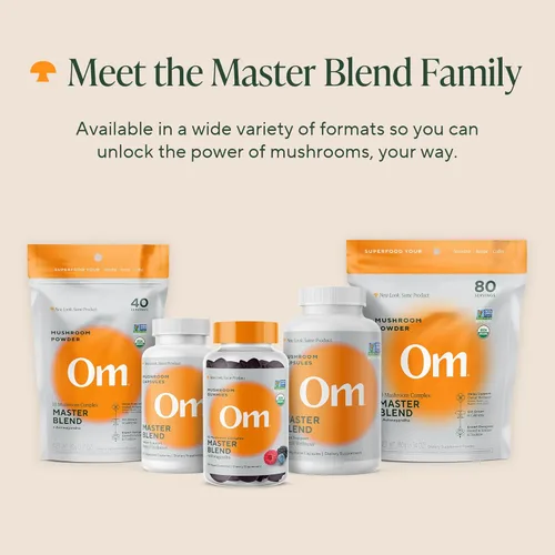 Miniatura 7 de Om Mushroom Superfood Master Blend - Suplemento de cápsulas de hongos, 160 unidades, 40 porciones, complejo de 10 hongos, melena de leones, chaga