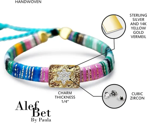 Miniatura 5 de Alef Bet by Paula Macrame Friendship Bracelet in Shades of Blue with Gold-plated Jewish Star of David Charm
