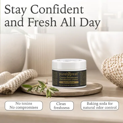 Miniatura 6 de Purelygreat Spice Desodorante en crema perfumada para mujeres y hombres, desodorante sin aluminio, para mujeres y hombres, control de olores vegano