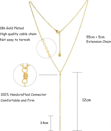 Miniatura 3 de Cadena de oro de 18 quilates en forma de Y collar con perlas cultivadas de agua dulce y barra colgante minimalista en capas para mujeres y niñas