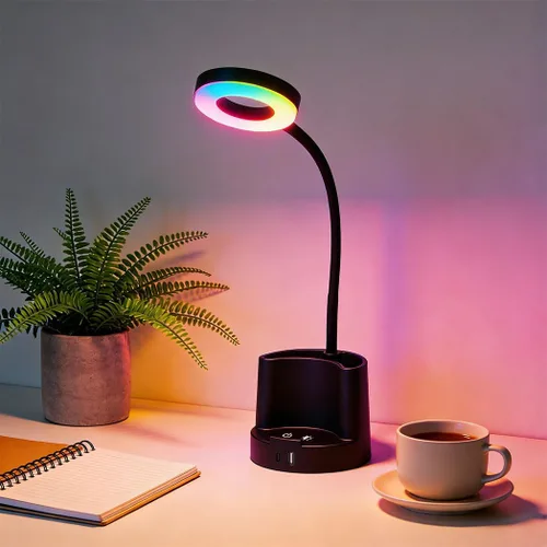 Miniatura 6 de HomeFocus Lámpara de escritorio, lámpara de escritorio LED RGB, lámpara de mesa, luz de lectura y luz nocturna para oficina en casa, negro