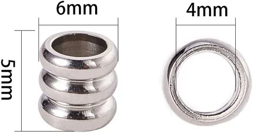 Miniatura 2 de PH PandaHall 200 cuentas sueltas ranuradas de 0.236 pulgadas de acero inoxidable con agujeros de 0.157 in, espaciadores de cuentas de agujero grande