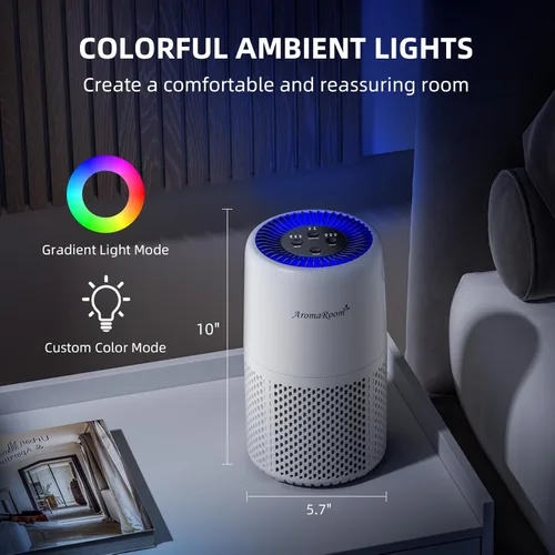 Miniatura 2 de Purificador de aire para el hogar y dormitorio, filtro de aire HEPA AromaRoom H13 para humo, polen, caspa, pelo, olor, limpiador de aire 3 en 1