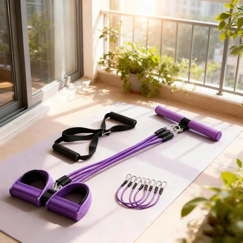 Miniatura 6 de Lenporl Upgrade 4-Tube Pedal Ankle Puller Resistance Bands with Two Extra Handles,Pedal Puller Resistance Band with Handle for Home Gym,Yoga &