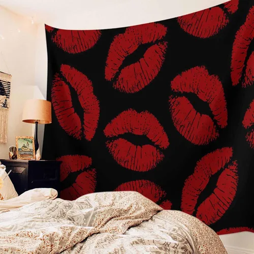 Miniatura 8 de LooPoP Tapiz para colgar en la pared, tapices estéticos de labios rojos, tapiz negro sexy para dormitorio, sala de estar, dormitorio universitario