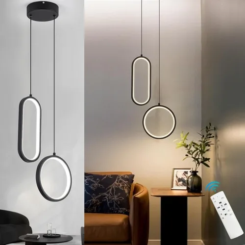 Miniatura 12 de Lámpara colgante LED moderna dorada mini con control remoto, 2 anillos, 24W, temperatura de color de 3 pasos, intensidad ajustable sin escalones