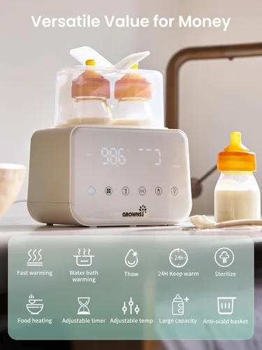 Miniatura 3 de Grownsy - Calentador de biberones rápido 10 en 1, control preciso de temperatura, con pantalla LCD, temporizador, descongelación, esterilización