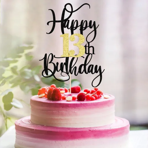 Miniatura 4 de Decoración para pastel de cumpleaños número 13 con destellos negros y dorados para tartas de 13 años, decoración para pastel de 13 años, decoración