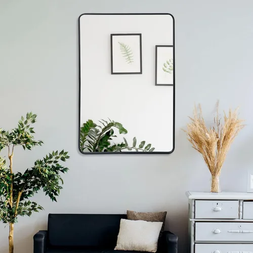 Miniatura 4 de ZenStyle Espejo de pared rectangular con marco de metal negro de 24 x 36 pulgadas, espejo de baño con borde de pico para entradas, salas de estar