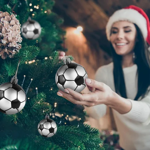 Miniatura 6 de Adornos de Navidad inastillables de fútbol - Decoración colgante mejorada de 9 piezas para árbol, decoraciones para exteriores seguras para niños