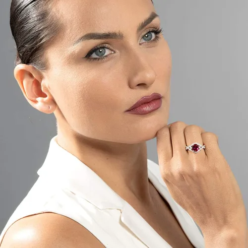 Miniatura 2 de PEORA Anillo de encaje de plata de ley 925 para mujer, varias piedras preciosas, forma ovalada, tamaños 5 a 9