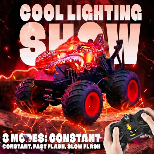 Miniatura 3 de BEZGAR Juguetes de Camión Monstruo - Camión Monstruo de Control Remoto con Luz y Música, Juguetes de Dinosaurio para Niños, Camión RC a Escala 1:20
