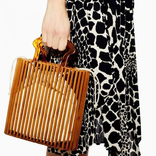 Miniatura 4 de Bolso de bambú de moda para mujer con asa de acrílico, bolsa de cubo de verano para playa