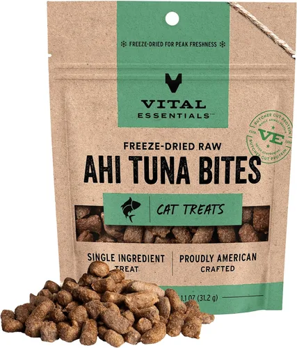Miniatura 9 de Vital Essentials Golosinas liofilizadas para gatos Mordeduras de salmón, proteína única Calidad premium Sin granos, golosinas crujientes