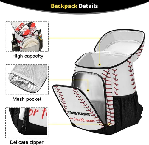 Miniatura 3 de Mochila deportiva de béisbol a rayas a prueba de fugas, gran capacidad, aislada, bolsa de almuerzo para trabajo/senderismo, campamento/playa/pesca