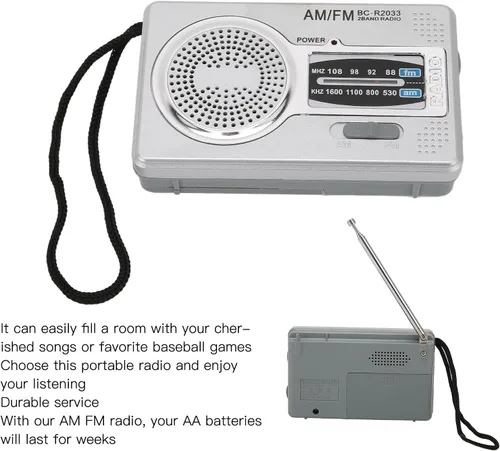 Miniatura 4 de Radio portátil, radio de bolsillo AM FM, funciona con pilas, altavoz premium, conector para auriculares, adecuado para regalos, ancianos, familia