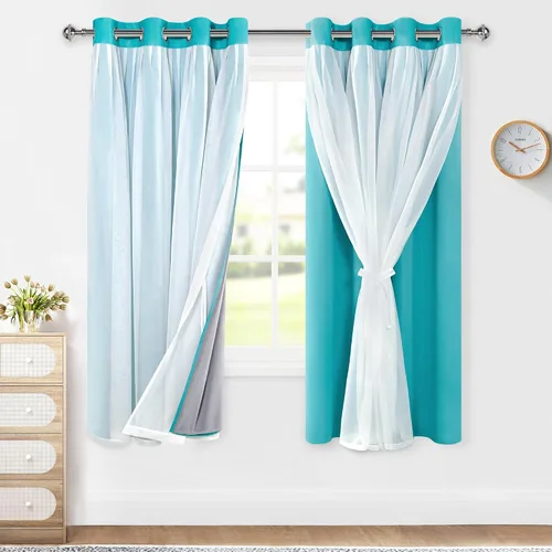 Miniatura 30 de XWZO Cortinas 100% opacas de doble capa para guardería, cortinas opacas con superposición transparente para dormitorio de niñas, cortinas