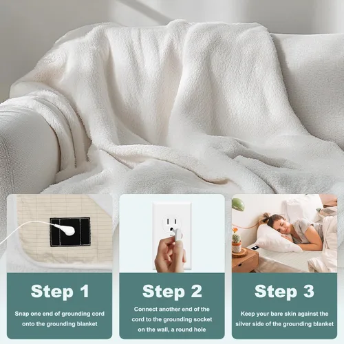 Miniatura 6 de Manta a tierra, mejora la energía del sueño. Manta conectada a tierra con fibra plateada, manta de conexión a tierra para cama. Cable de conexión a